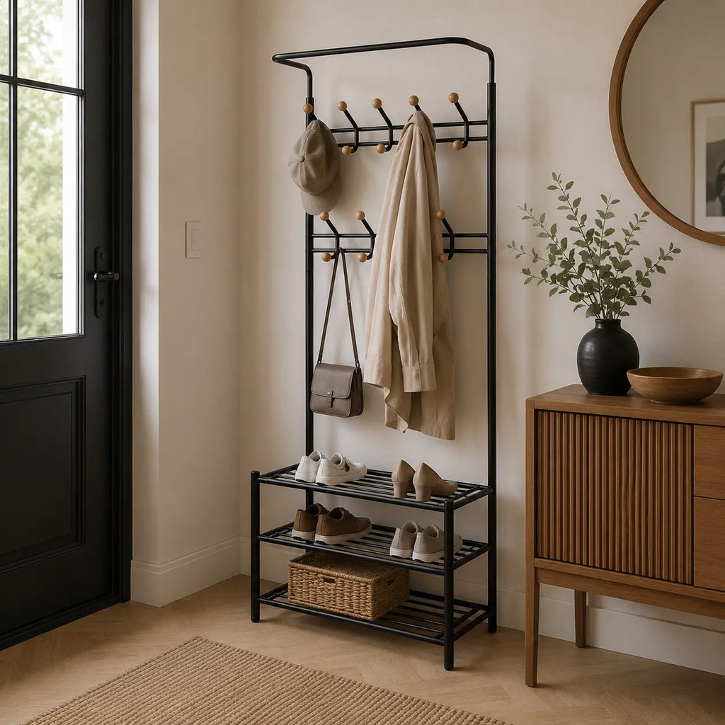 Porte-Manteau sur Pied avec Rangement Chaussures