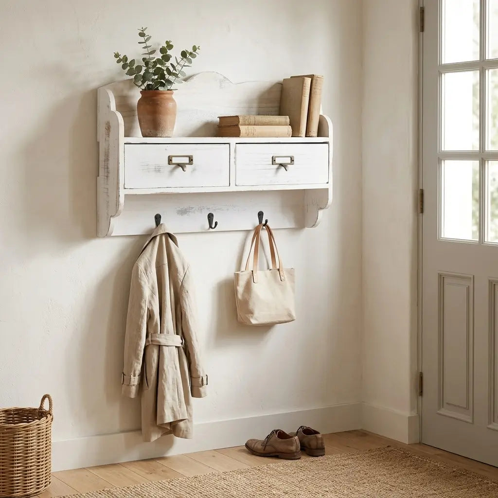Porte-Manteau Mural Bois Blanc